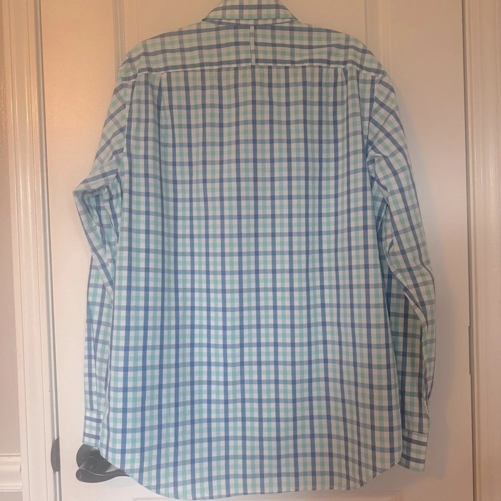 Banana Republic Blue and Green Checkered Men's Button Up Large Shirt